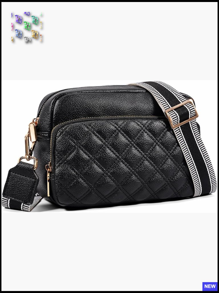 Quilted Vegan Leather Crossbody Purse Trendy Lightweight Adjustable Strap
